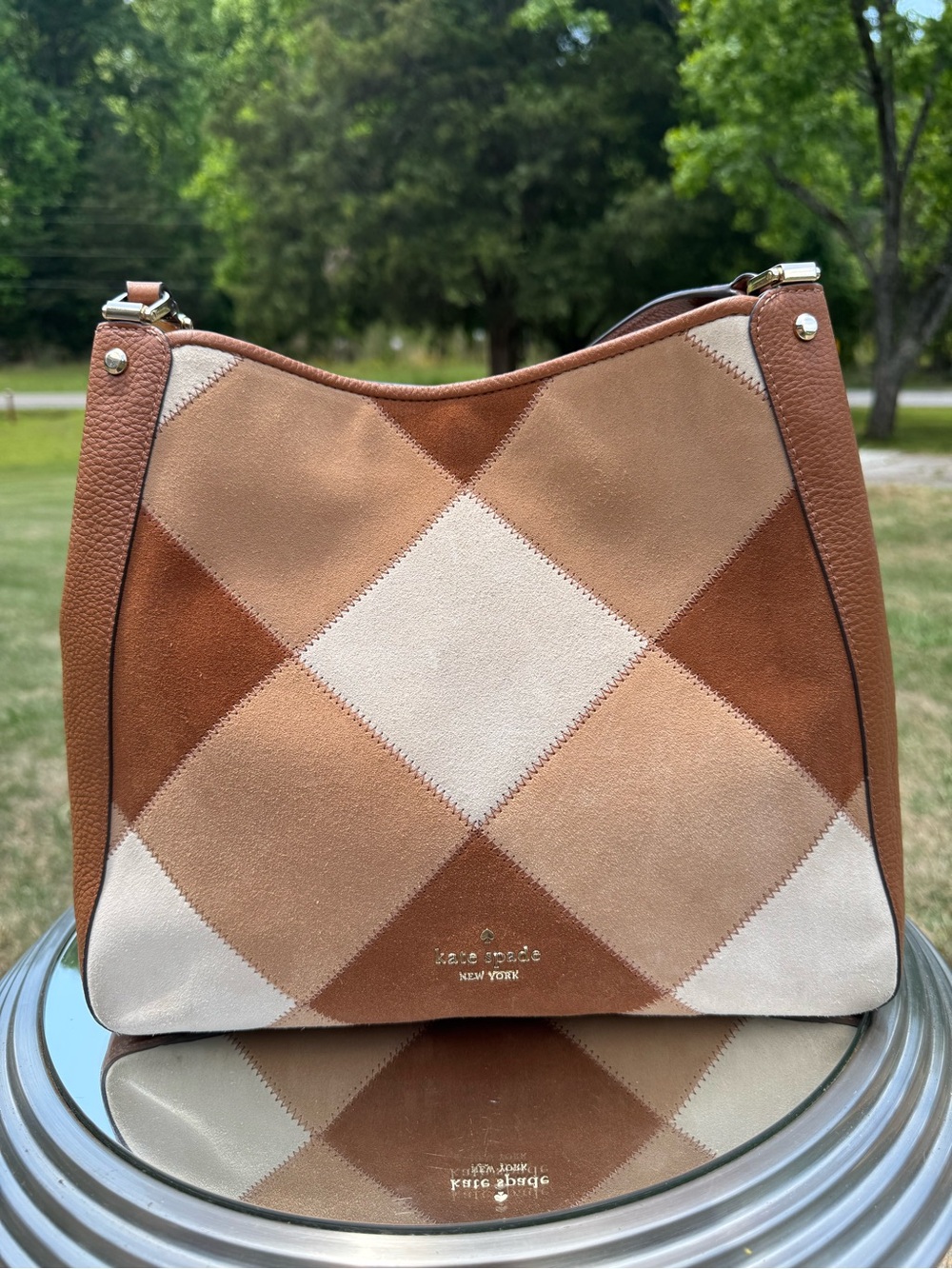 kate spade Multi-Tone Brown Suede Patchwork Shoulder Bag